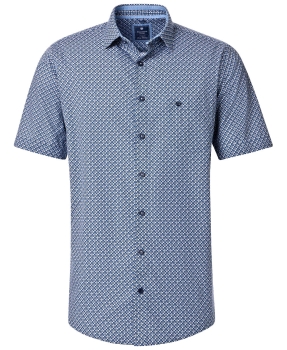 REDMOND Kurzarmhemd blau Schägkaro Print Casual Comfort Fit